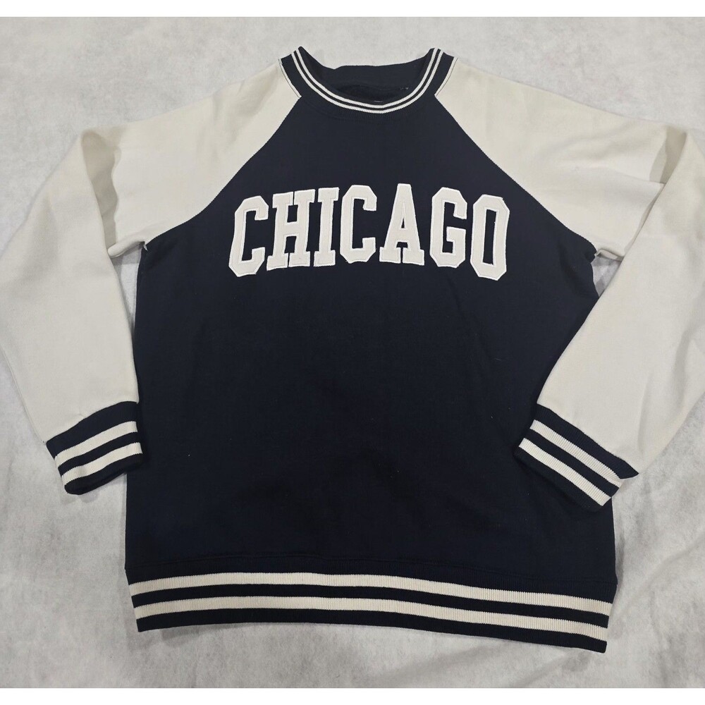 New York Popular Mens M Chicago Embroidered Sweatshirt Navy White Pullover